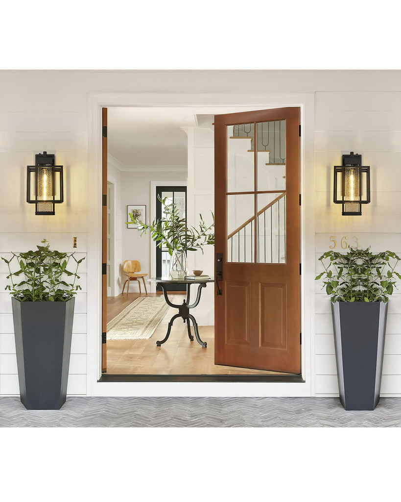 Aluminum Dusk to Dawn Outdoor Wall Sconce Lantern 2 Pack, 15" Large Farmhouse Industrial Black Waterproof Exterior