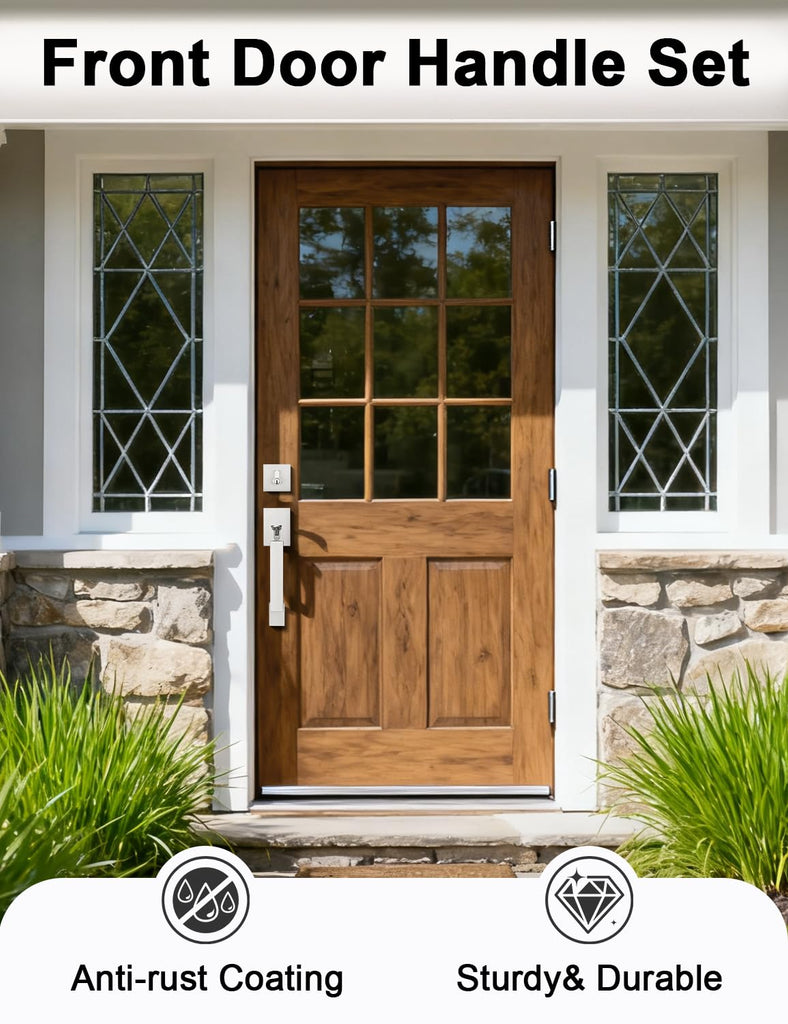 Satin Nickel Front Door Handle and Deadbolt Set for Entry Door