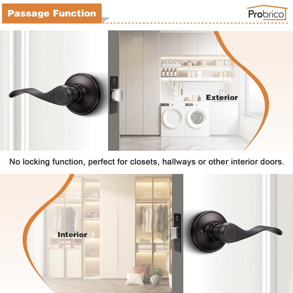 Passage Hall Closet Door Lever Handle Lockset Keyless Oil Rubbed Bronze Leversets 6 Pack