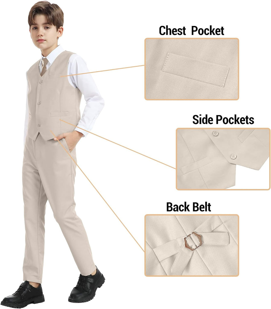 Boys Dress Pants Suit 6 Piece Slim Fit Tuxedo for Kids Teen Boys