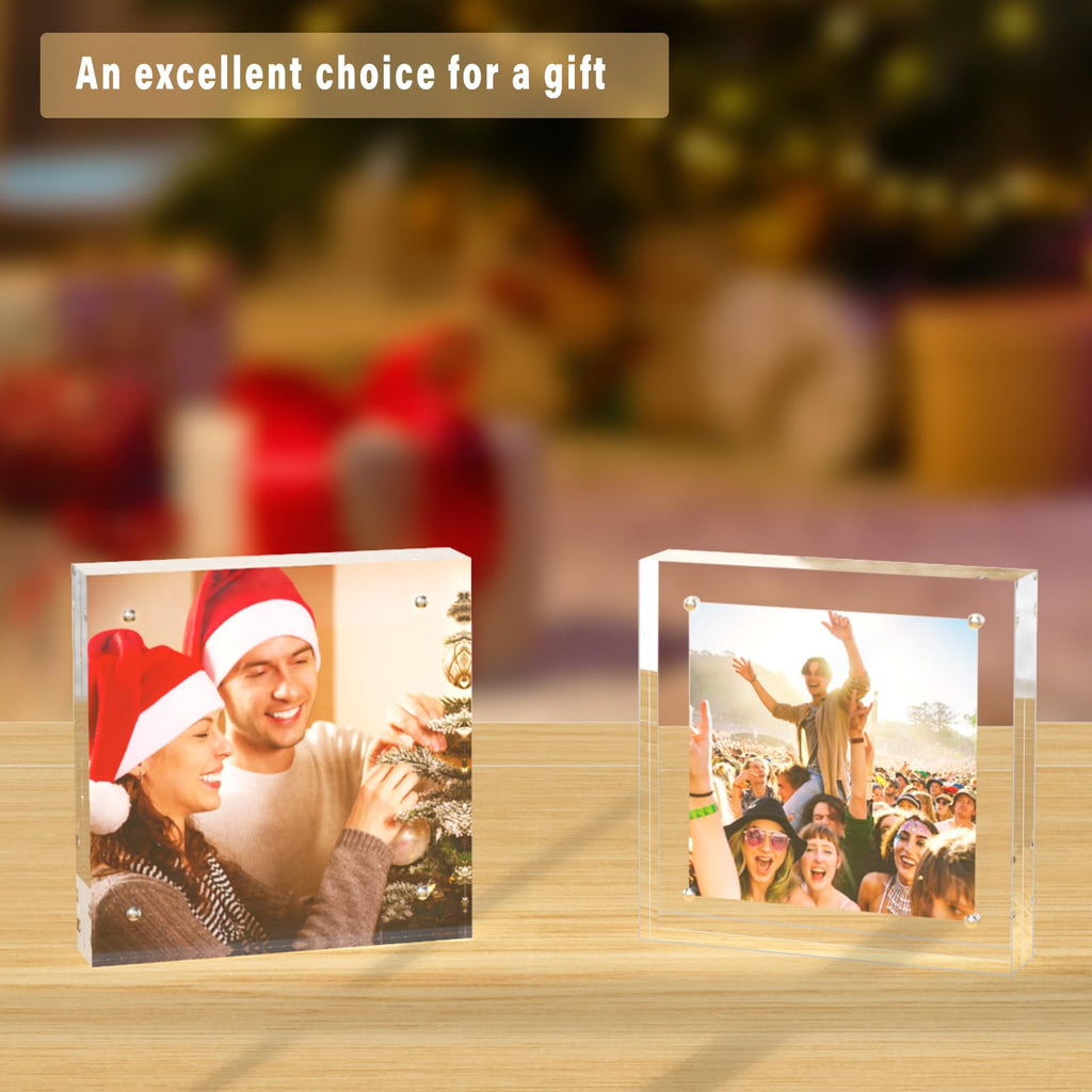 5 Pack 8x8 Acrylic Picture Frames, 24mm Thicker Square Frameless Clear Frame Double Sided Magnetic Frame, Free