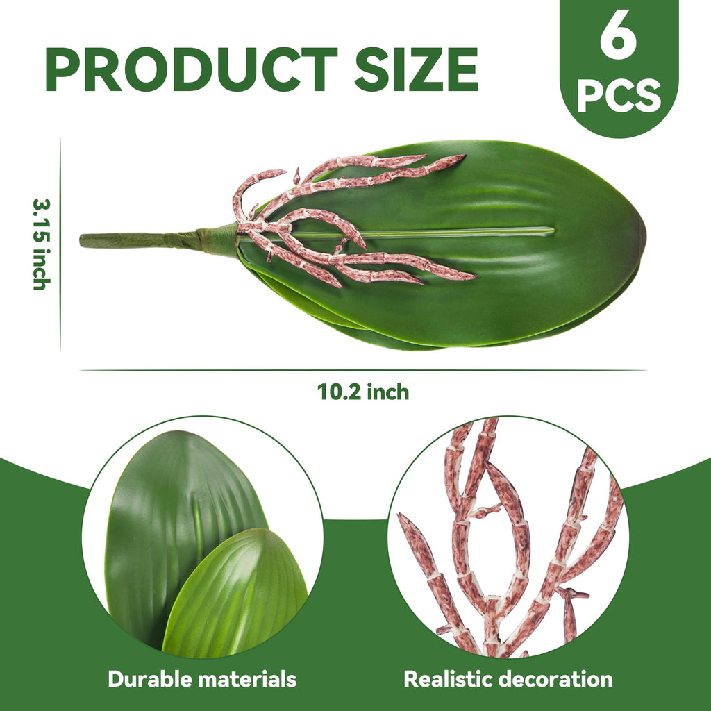 6Pcs Fake Orchid Leaves Only, Greenery Stems for DIY Arrangements