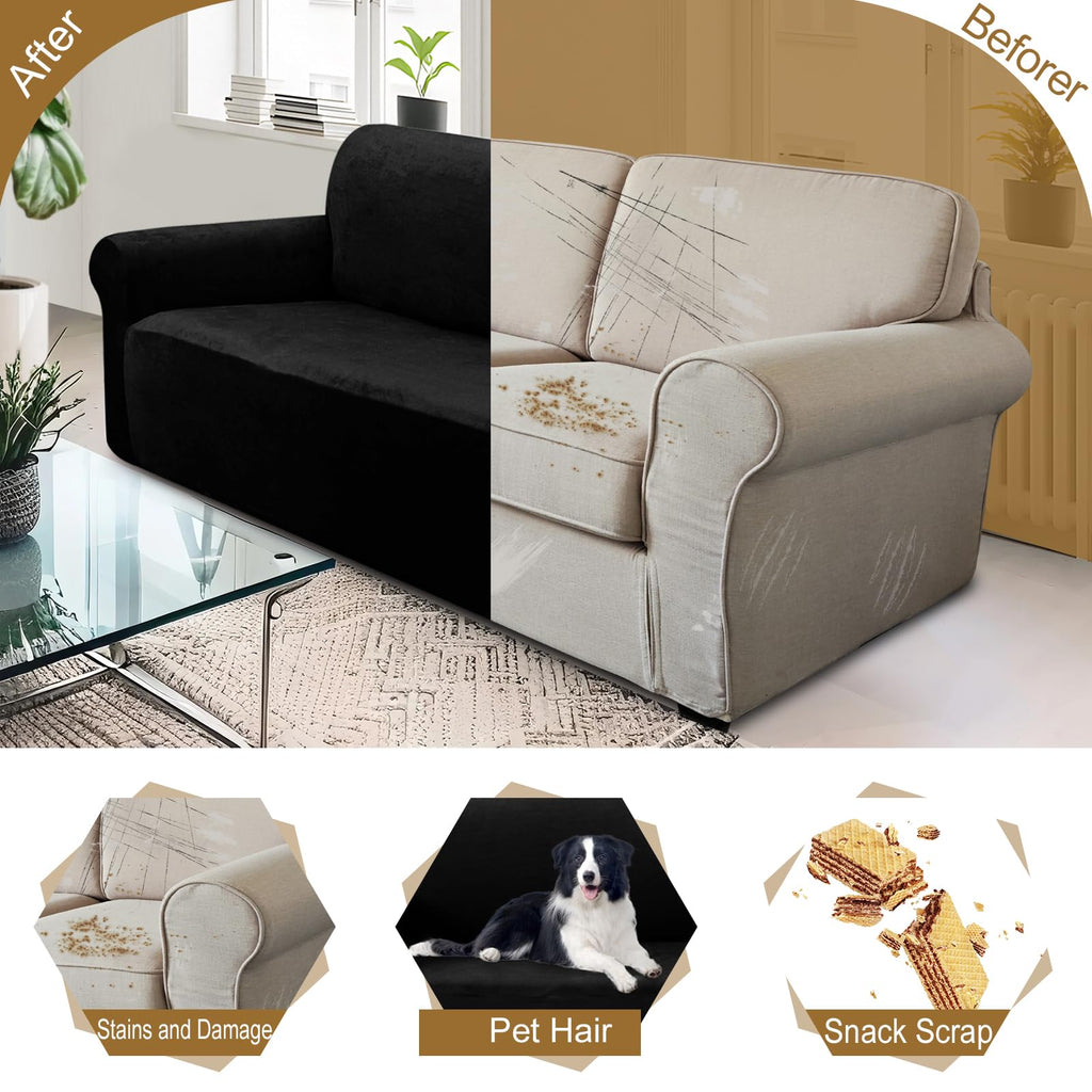 Velvet Sofa Covers Stretch Couch Covers Large, Black