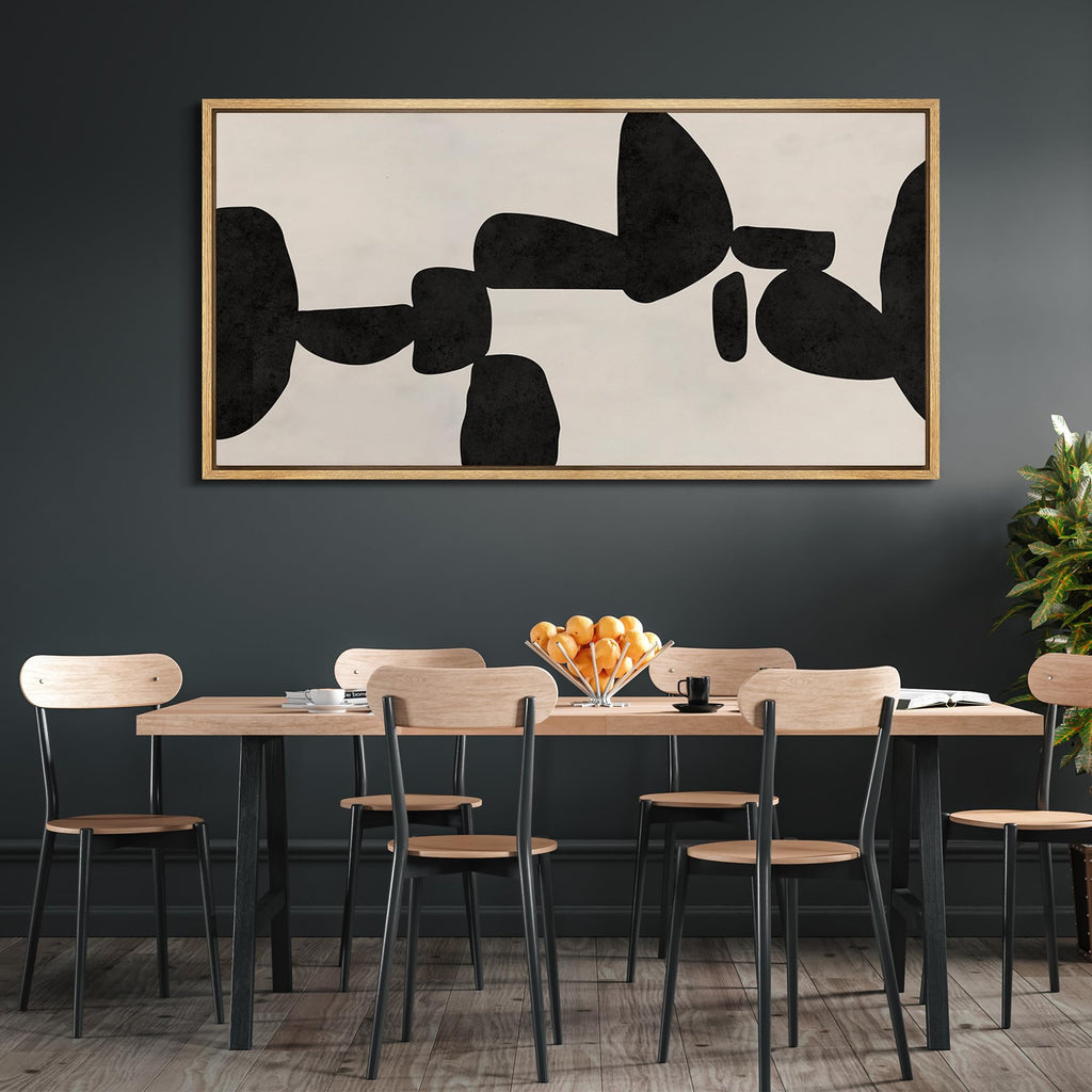 Extra Large Framed Canvas Print Wall Art Modern Abstract Black and White Shapes Antique Retro Fine Art Illustrations
