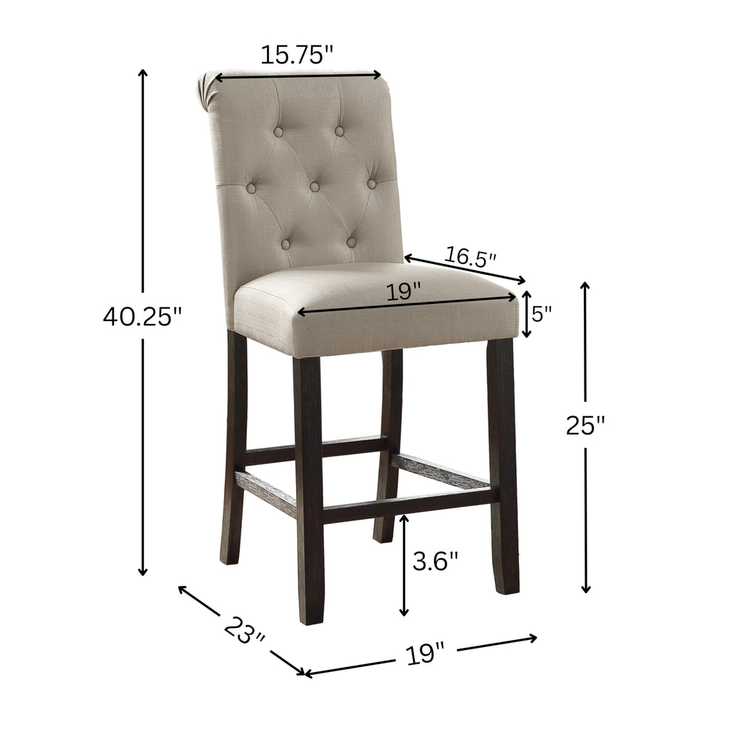 Hendley Solid Wood Tufted Counter Height Stools, Set of 2, Tan
