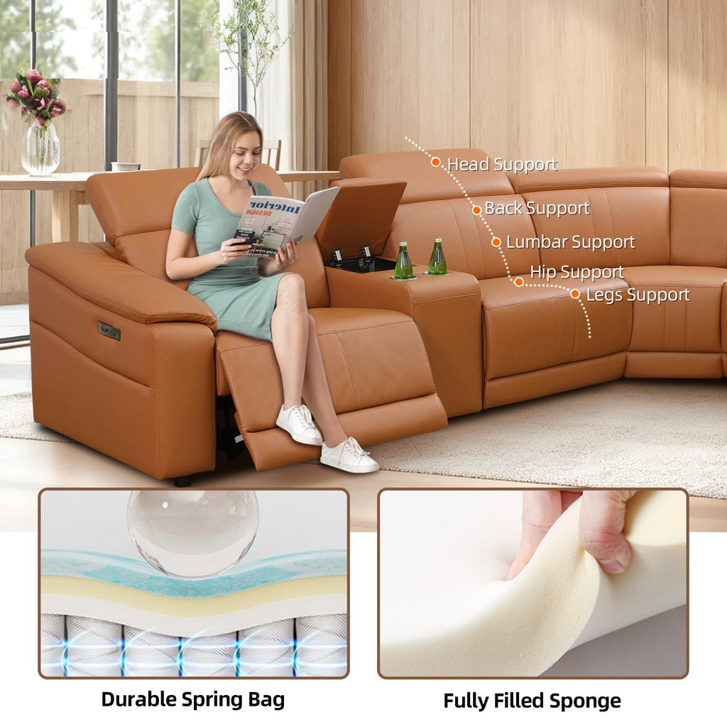 Power Recliner Sectional Sofa, Power Leather Corner Sectional Couch with Dual Recliners, 5-Seater L Shaped Couch