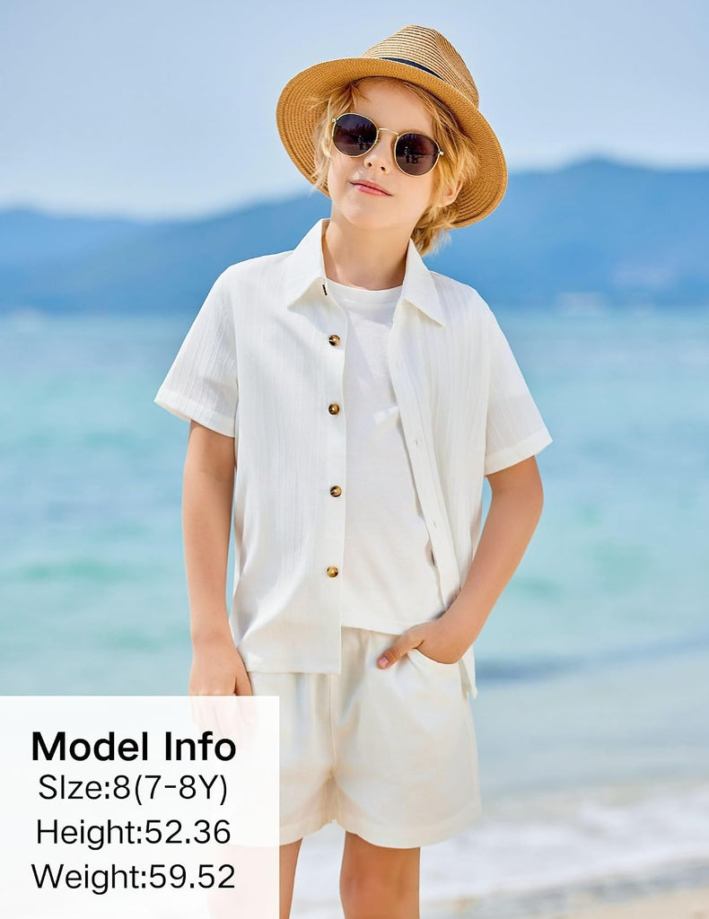 Boys Casual Short Sleeve Button Down Shirt Fashion Textured Summer Beach Shirt Old
