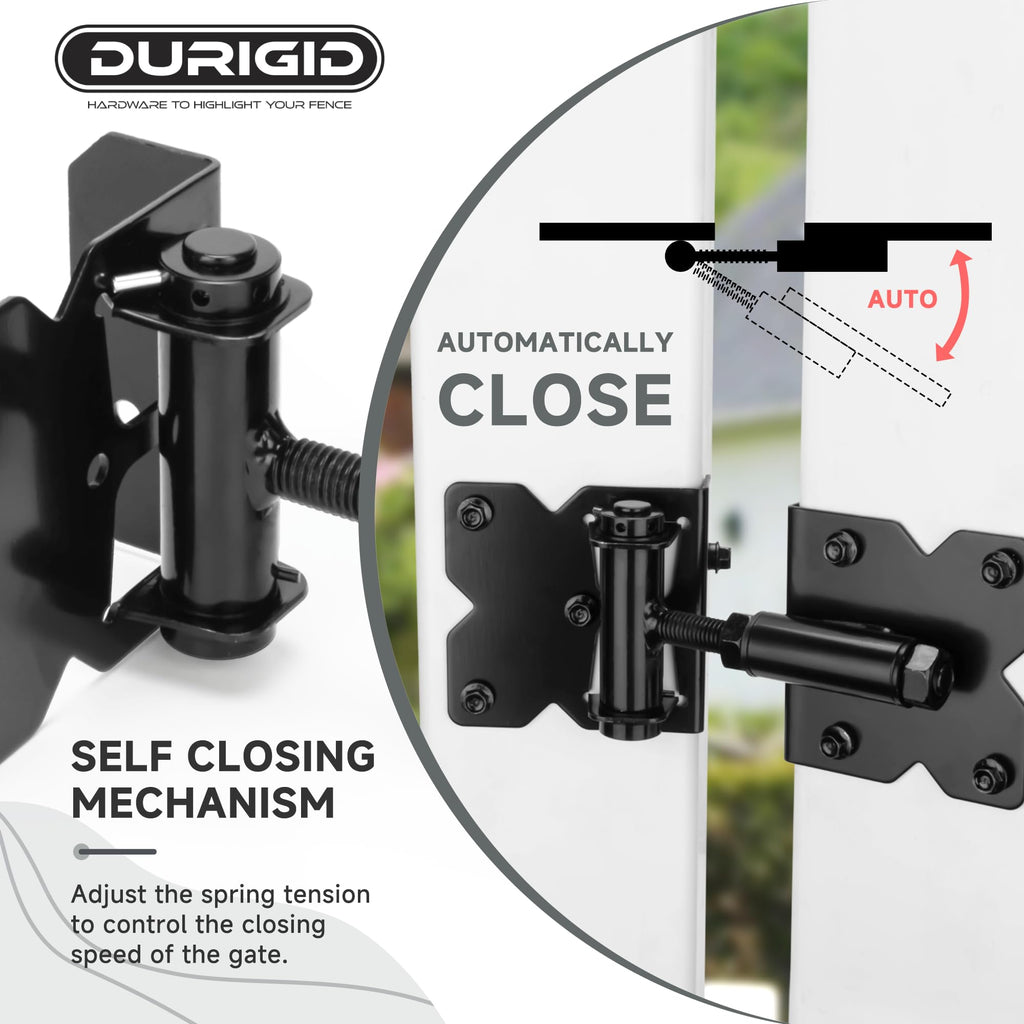 Self Closing Gate Hinges, Gate Hinge Heavy Duty, Spring Loaded Gate Hinges for Vinyl/Wood Fence/Steal Gate