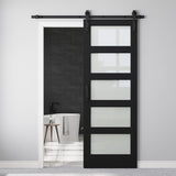 30" x 84" 5-Lites Frosted Glass Sliding Barn Door and Hardware Kit Included & 6FT Track & Handle, Ea