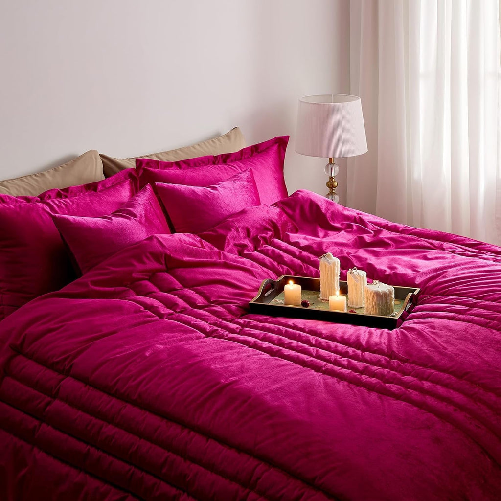 Luxury Pink Velvet Bedding Comforter Set 3 Pieces