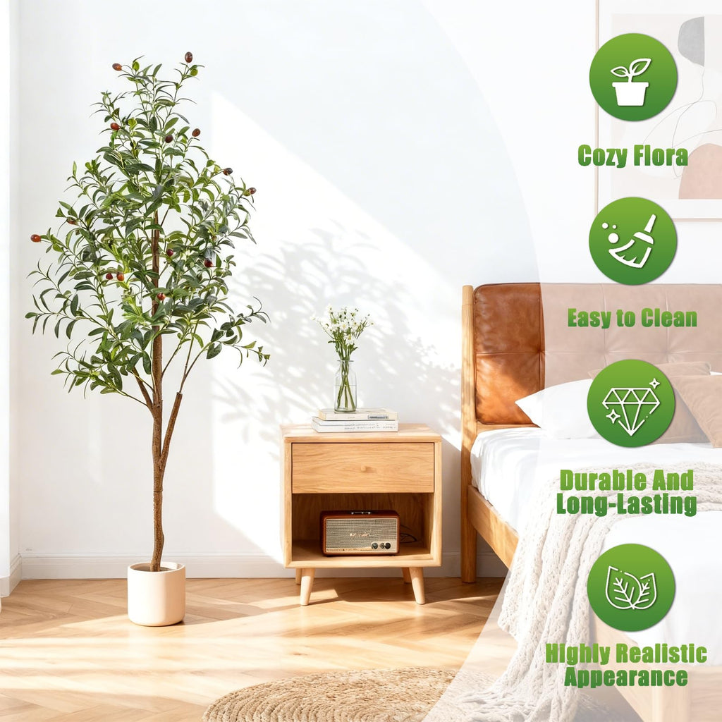 5Ft Artificial Olive Tree with Moss & Basket - Indoor Tall Faux Olive Tree in Planter, Large Fake Olive Silk Tree