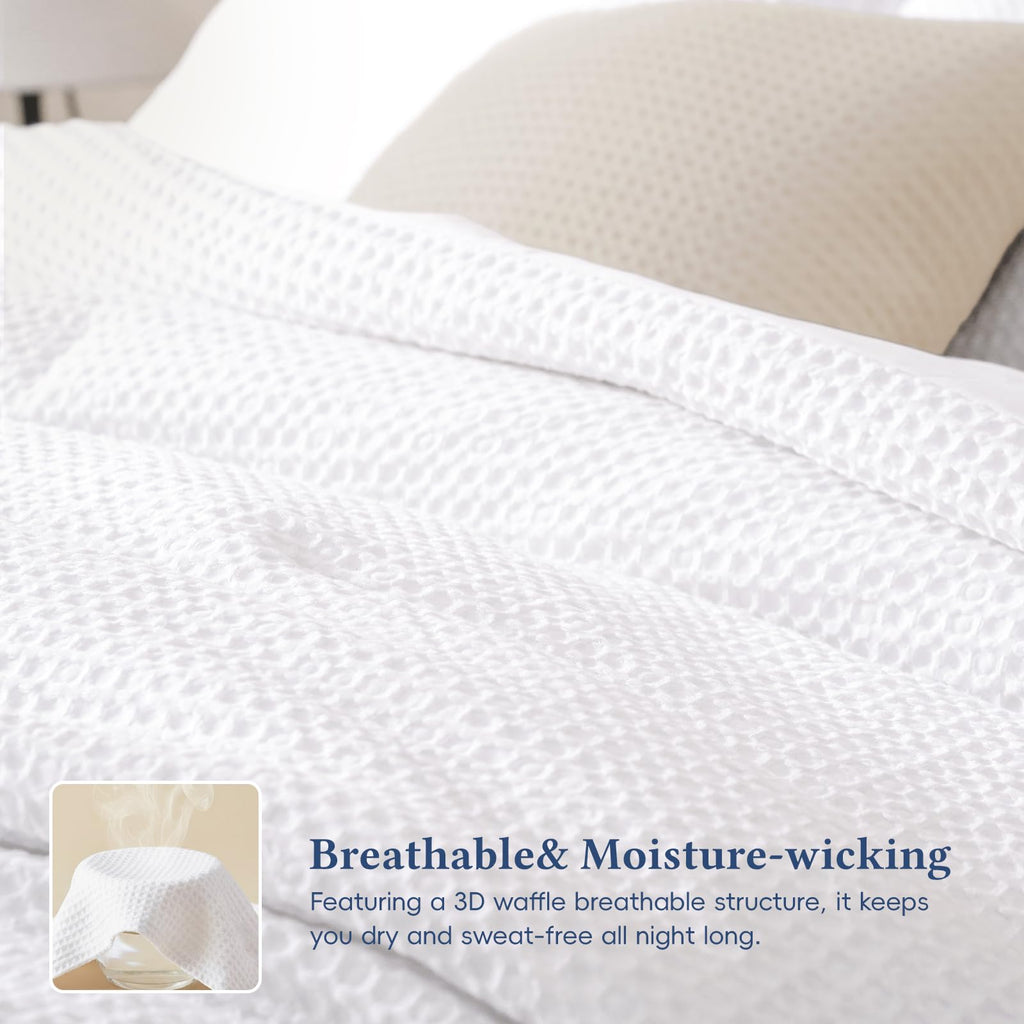 Textured Summer Waffle Weave Comforter Set, White
