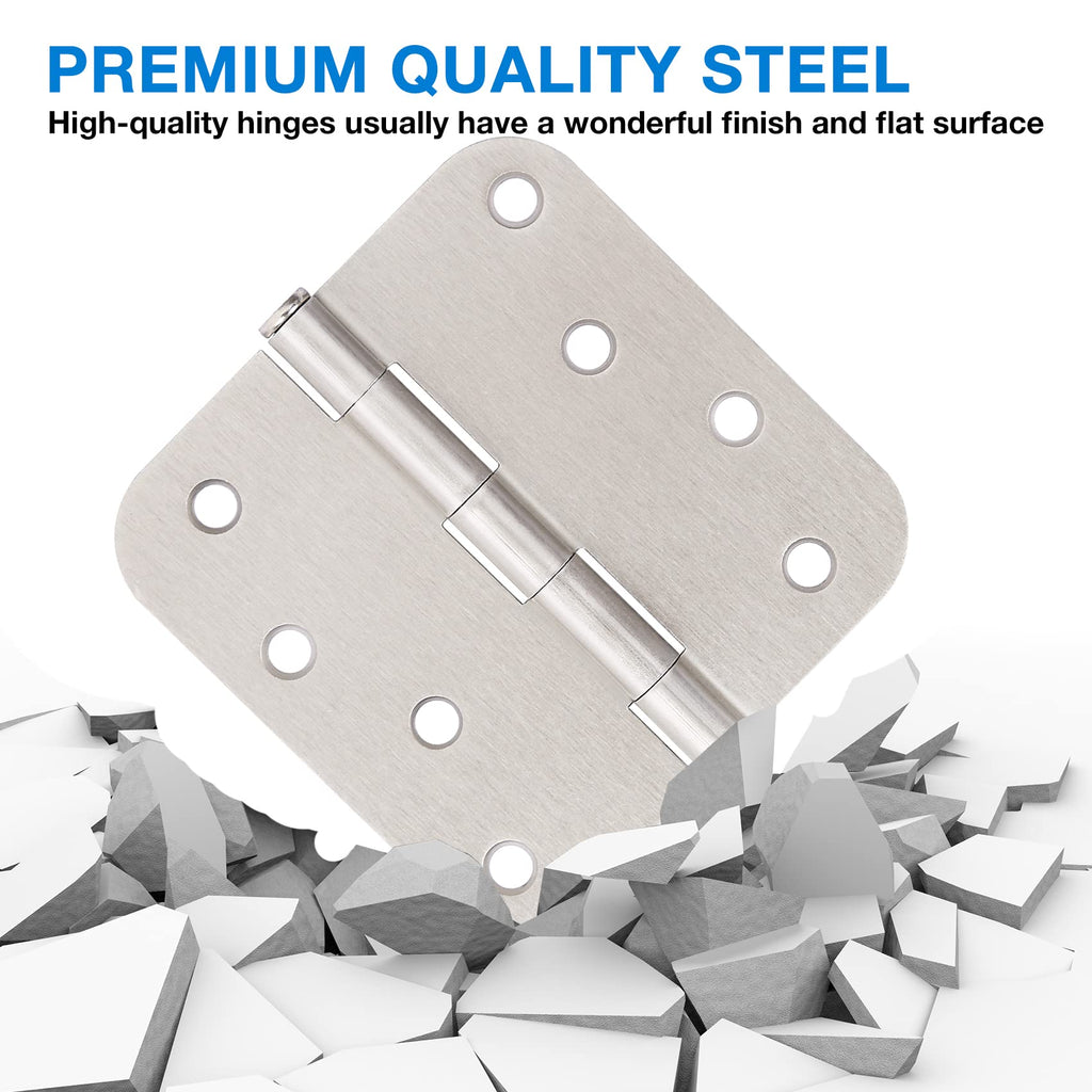 12 Pack Brushed Nickel Door Hinges 4 Inch 5/8" Radius Corner