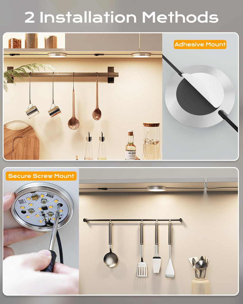Smart Under Cabinet Lighting 6-Pack, LED Puck Lights Dimmable