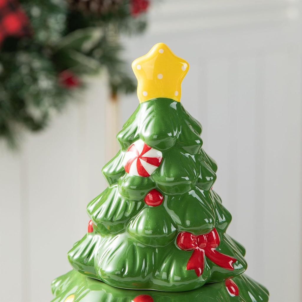 Dolomite Ceramic Cookie Jars, Christmas Tree Ceramic Cookie & Candy Jars with Airtight Lids, Used to Kitchen - Set of 2