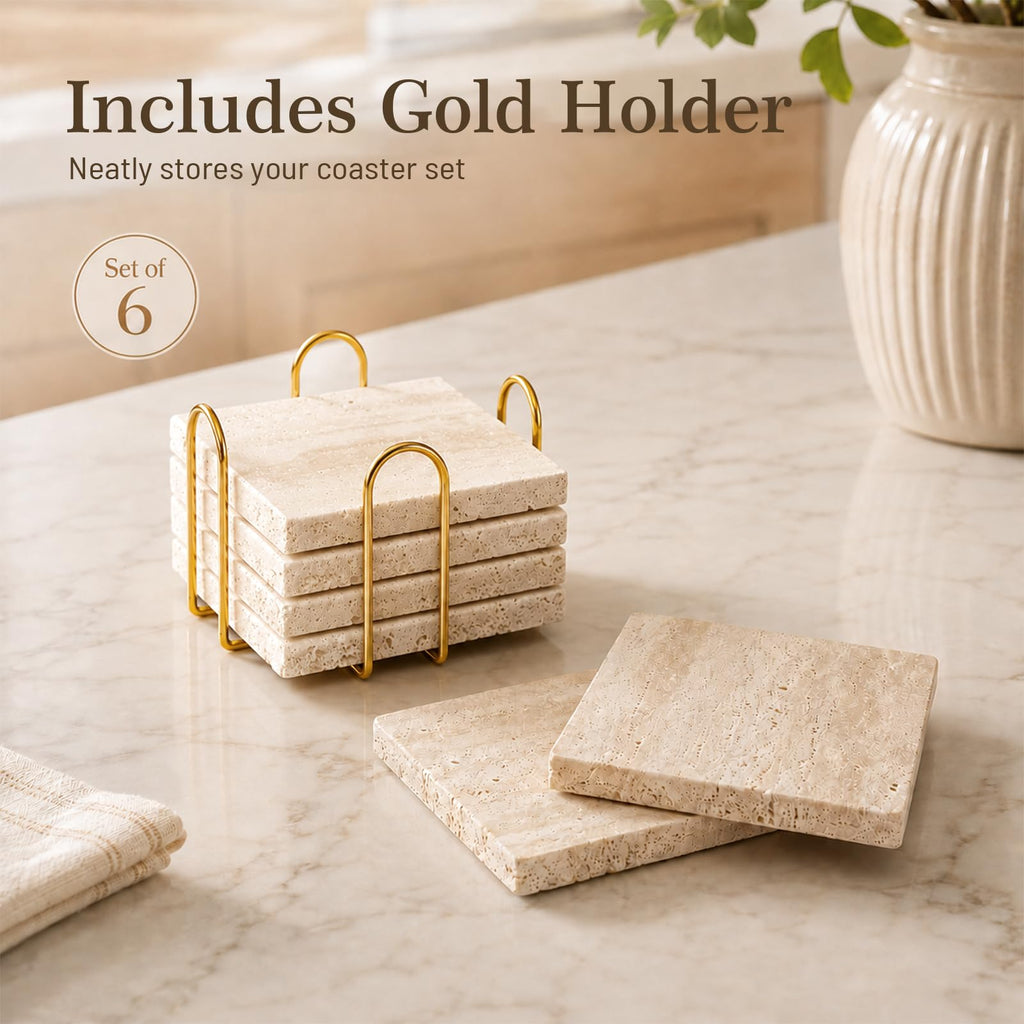 Natural Travertine Marble Coasters Set of 6-4"Square