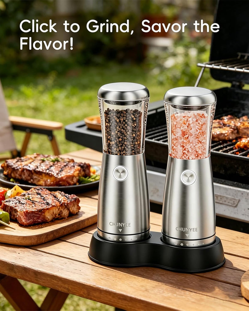 Electric Salt and Pepper Grinder Set - Automatic Stainless Steel Rechargeable Salt and Pepper Grinder Set - Set of 2