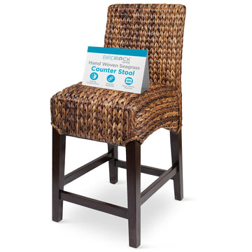 Bar Stool with Handwoven Seagrass Seat, Espresso, 38.75"