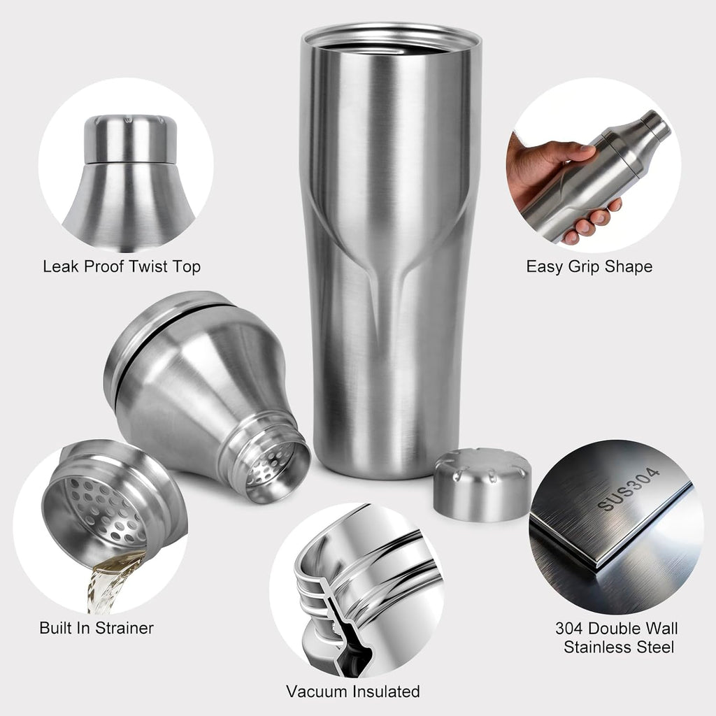Portable Double Wall Cocktail Shaker Set - Set of 9