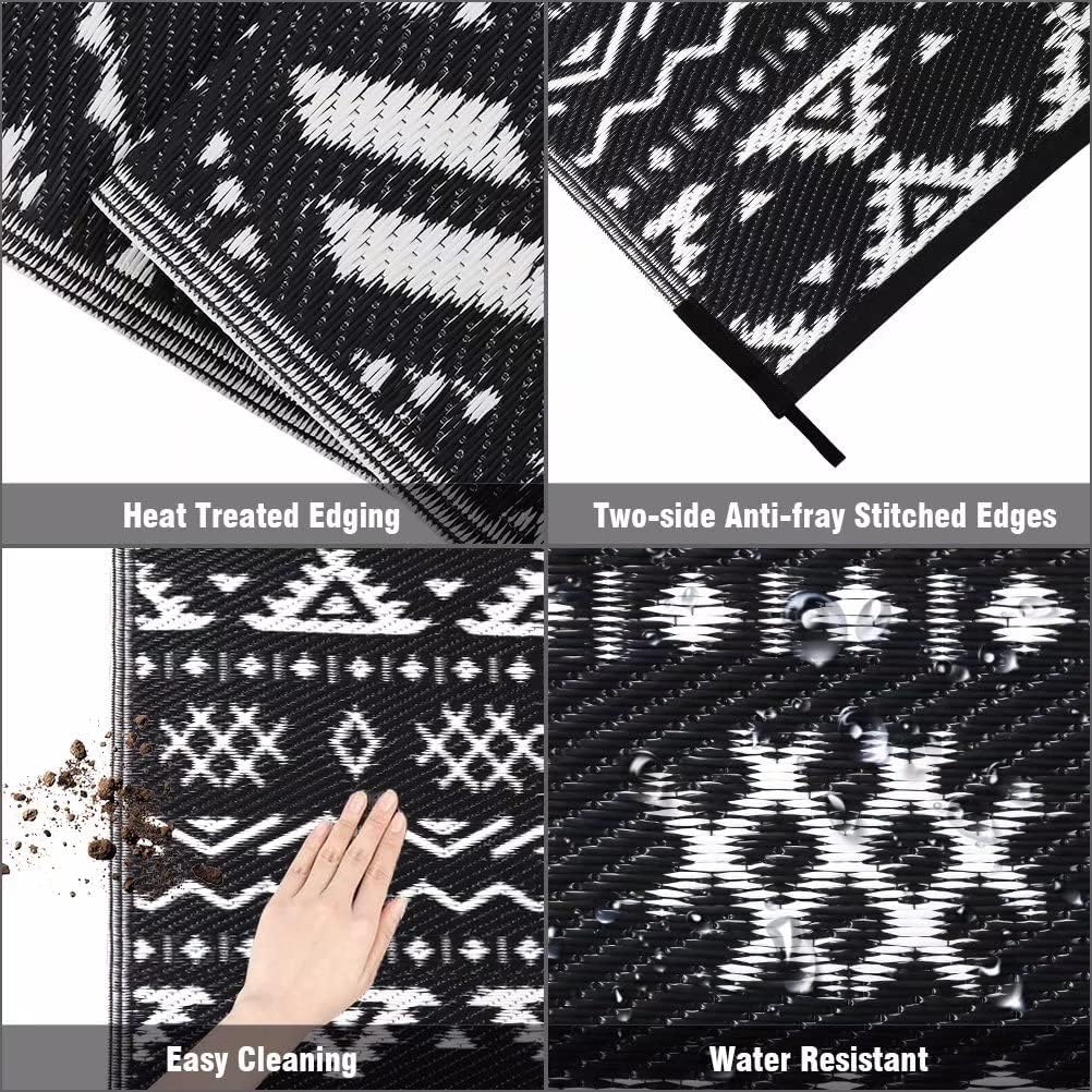 Outdoor Rugs 9'x12' s Clearance Waterproof Black&White 02#