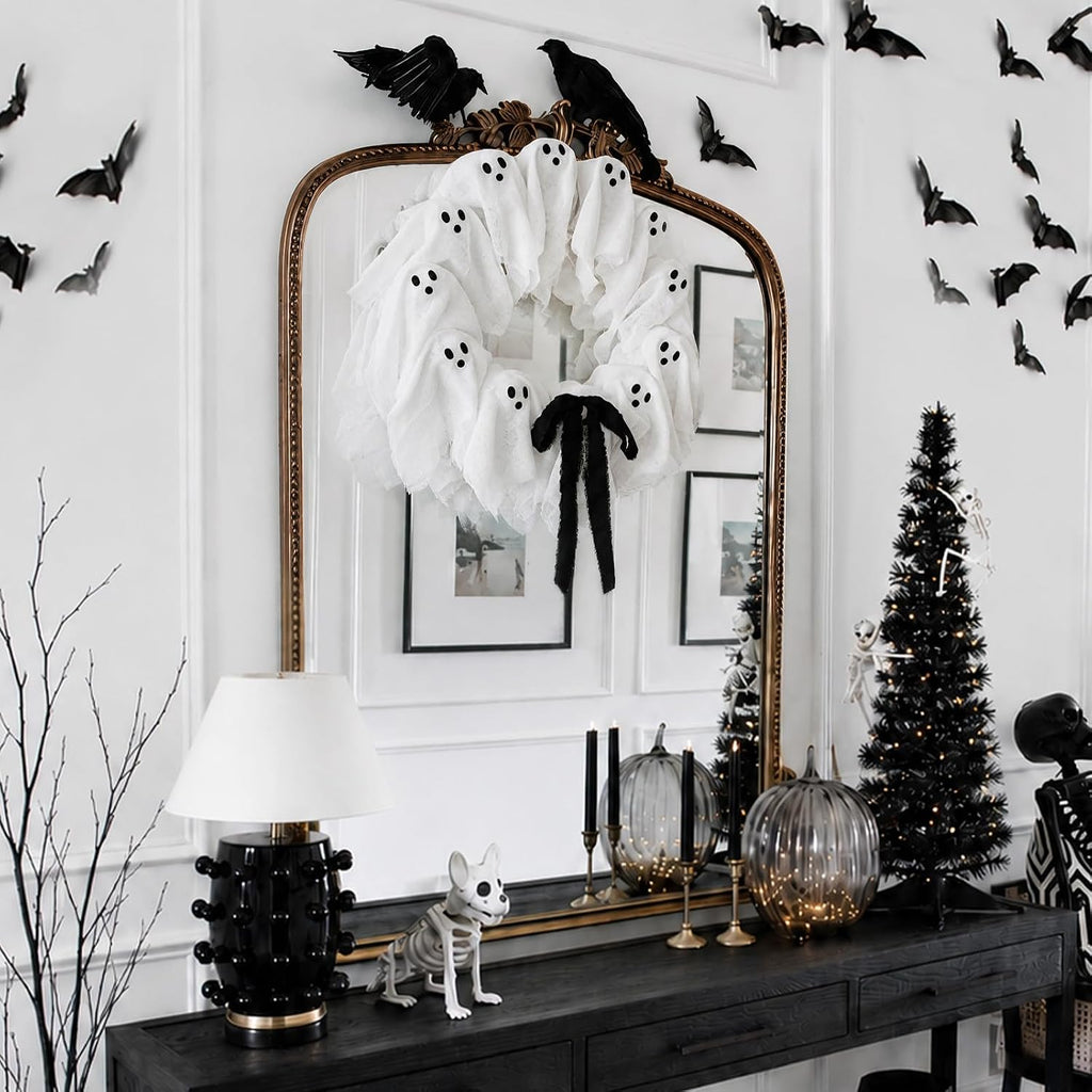 Halloween Decorations Outdoor - 22" Cute Lit Ghost Wreath