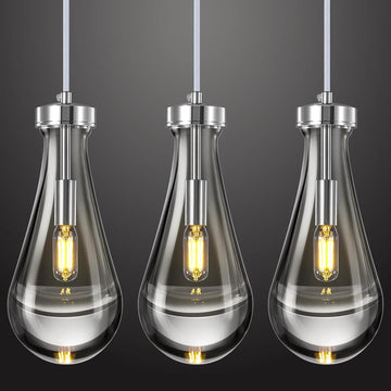Raindrop Pendant Lights Kitchen Island Set of 3 Teardrop Chrome Hanging Light Fixtures Clear Solid Glass Pendant Light Modern Chandeliers for Dining Room Porch Corridor Living Room A121-B0BN15D23H