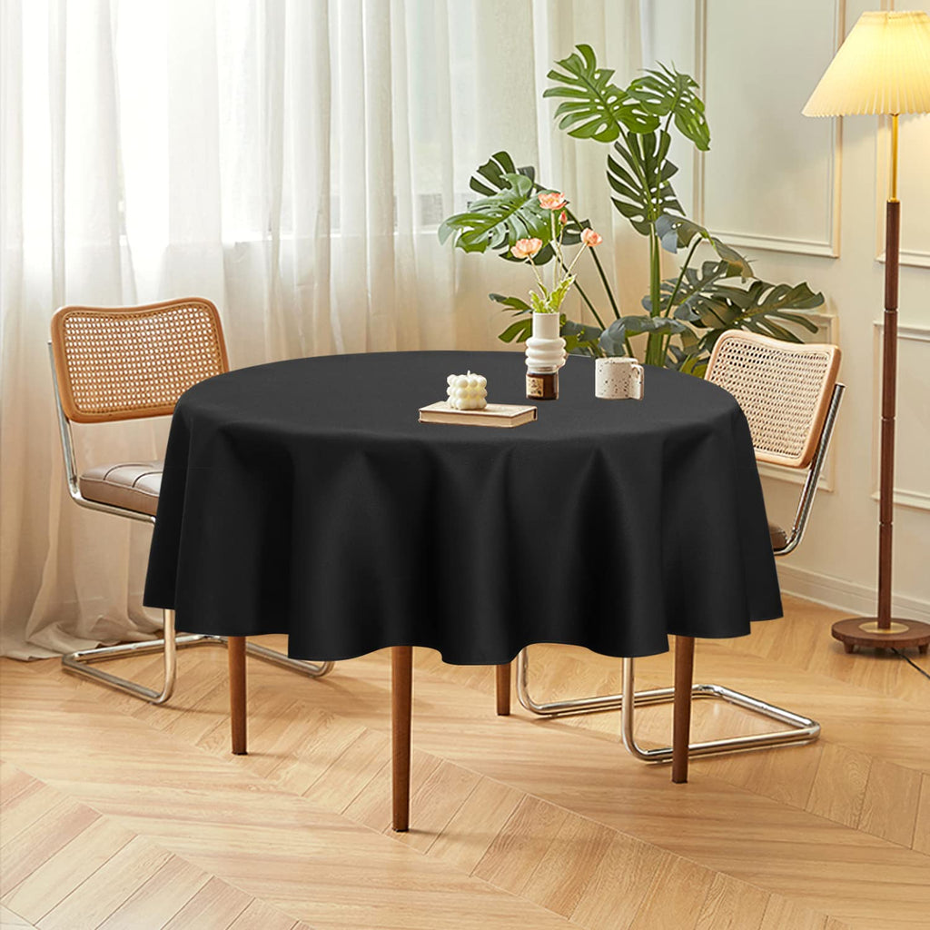 2 Pack Round Tablecloth 60 Inch Black Table Cloth for Dining Tables