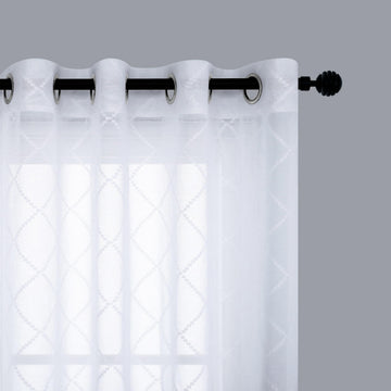 White Sheer Curtains 96 Inches Long 2 Panel Set, Jacquard Lace Pattern Floor to Ceiling Curtain, 8FT Grommet Modern