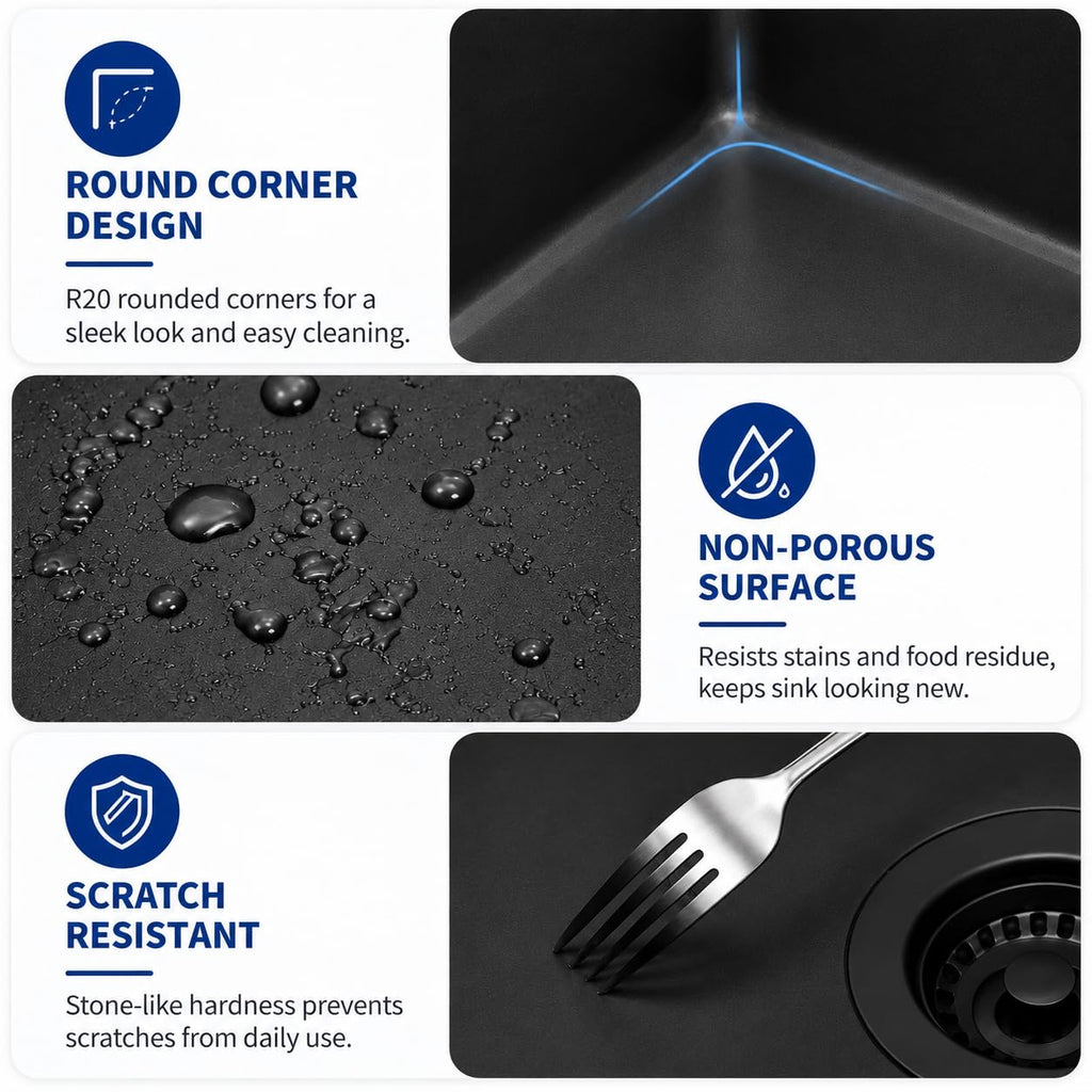 Black Kitchen Sink, 30 Inch Granite Composite Undermount Single Bowl Sink