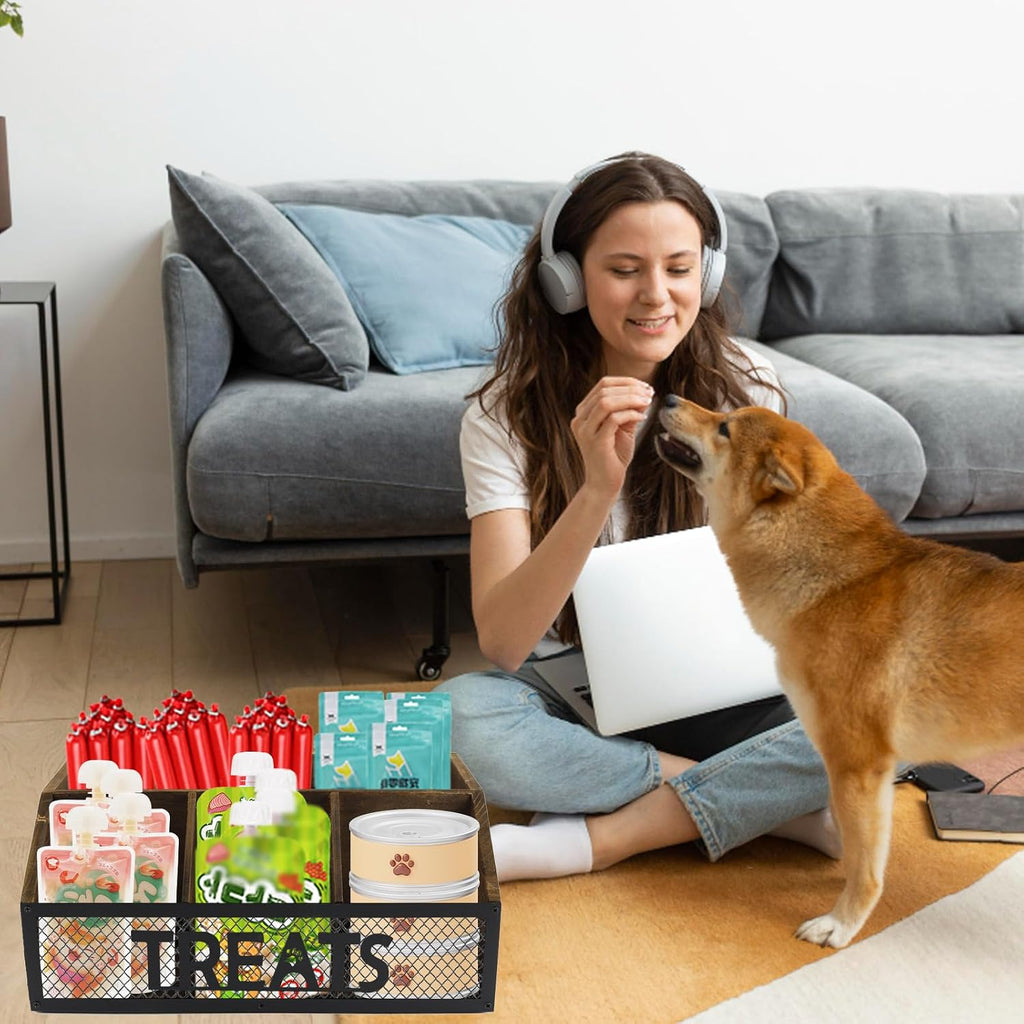 Dog treat jar dog treat container for countertop Dog Treat Container Wooden grid snack storage box trapezoid cat