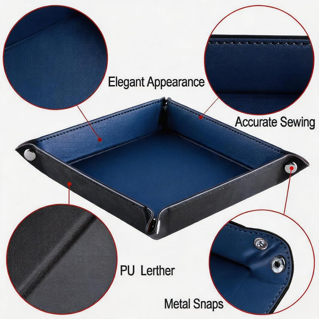 Valet Tray Desktop Storage Organizer - Vegan Leather Catchall Tray Bedside Vanity Tray Nightstand Caddy Holder