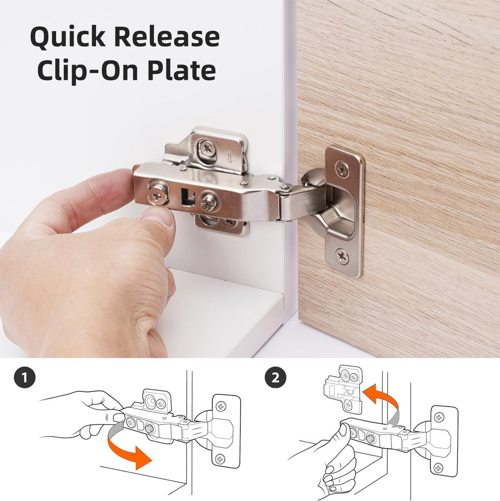 Full Overlay European Soft Close Cabinet Hinges Cabinets (20 Pcs) -105° Frameless Concealed Cabinet Door Hinge -6 Way