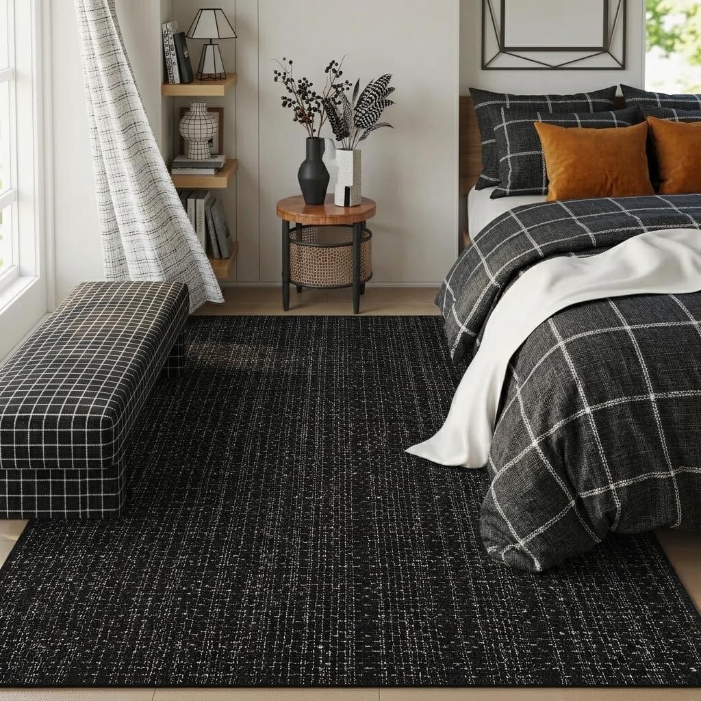 Black Area Rug, Washable Indoor Outdoor Front Porch Patio Rug