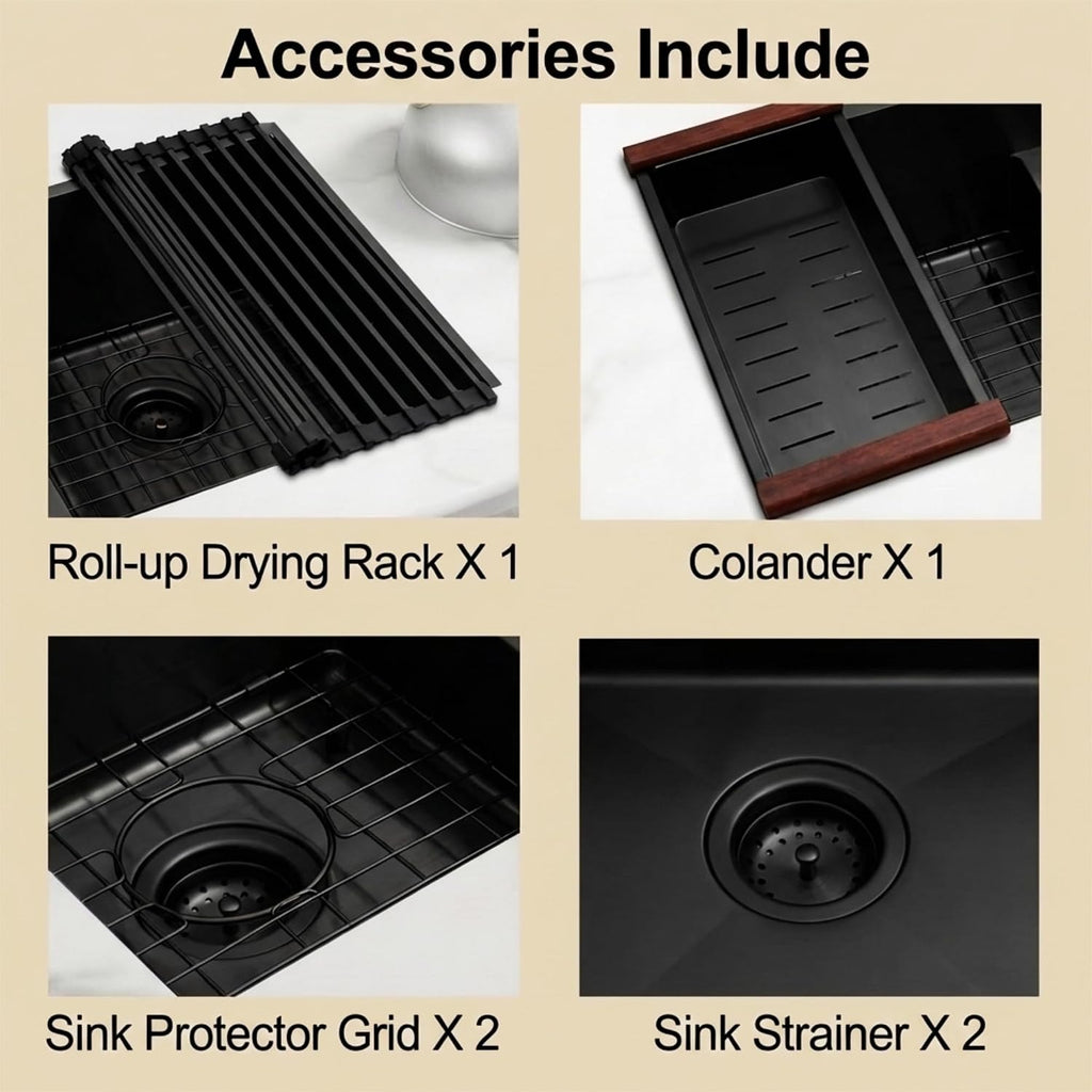 32 inch Double Bowl Kitchen Sink,Black Undermount Kitchen Sink 32 X 18 inch,16 Gauge Stainless Steel Undermount