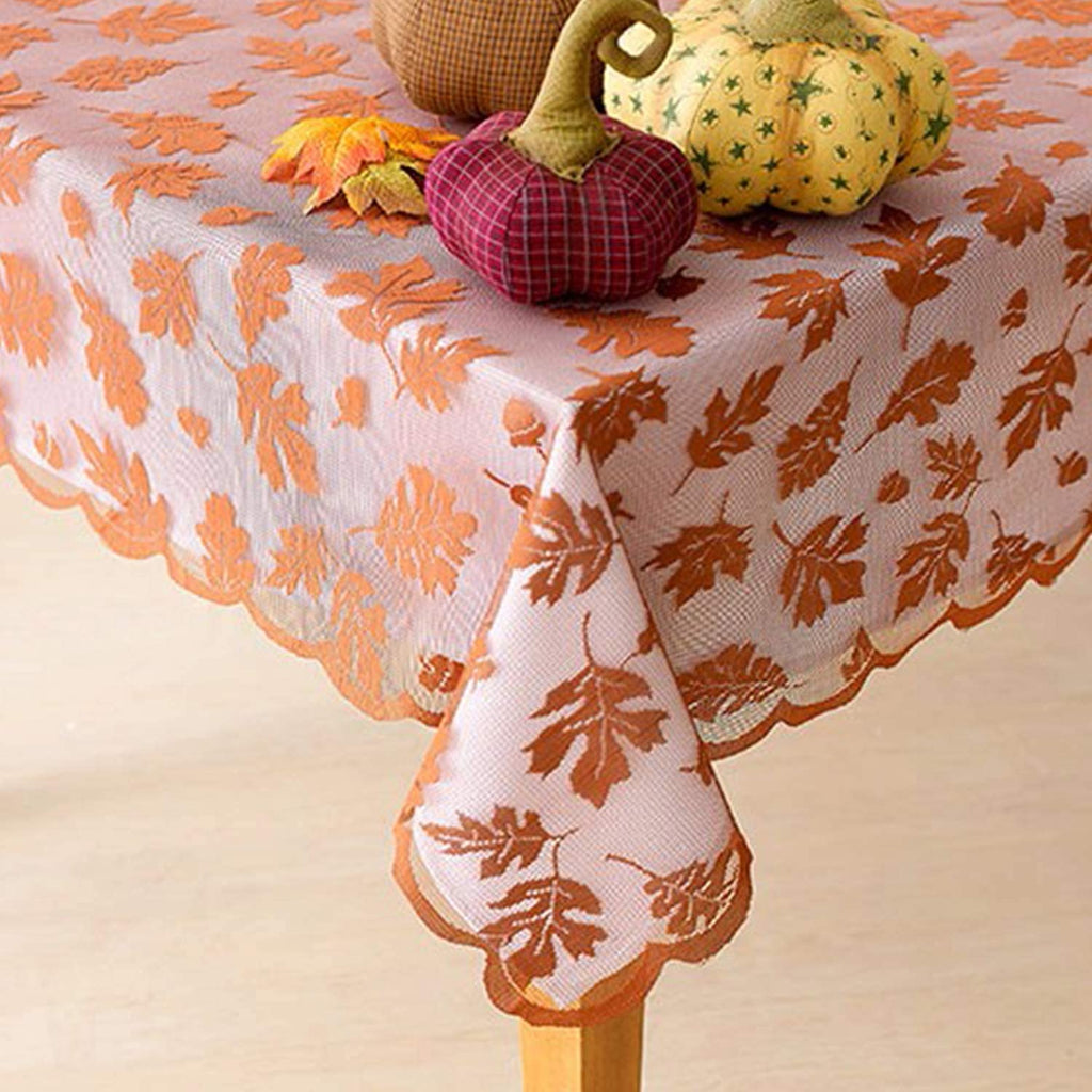Thanksgiving Tablecloth 60 × 84 Inch for 6-8 Seats Maples Leaves Lace