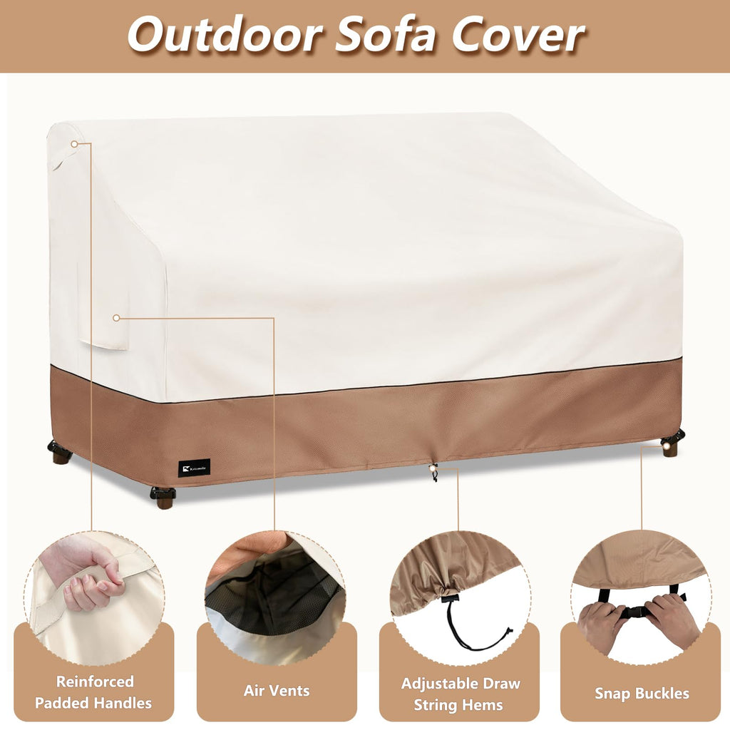Outdoor Couch Cover Furniture - Heavy Duty Waterpoof All-Weather 3-Seater Patio Sofa Cover, 85"x38"x35" (Beige)