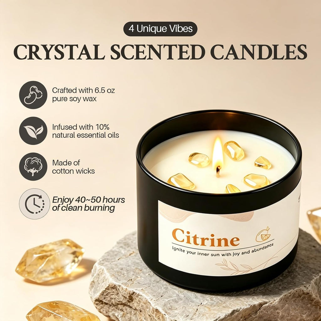 Crystal Scented Candles for Women, 4 Pack 26 oz Soy Wax Crystal Candle Set - Set of 4