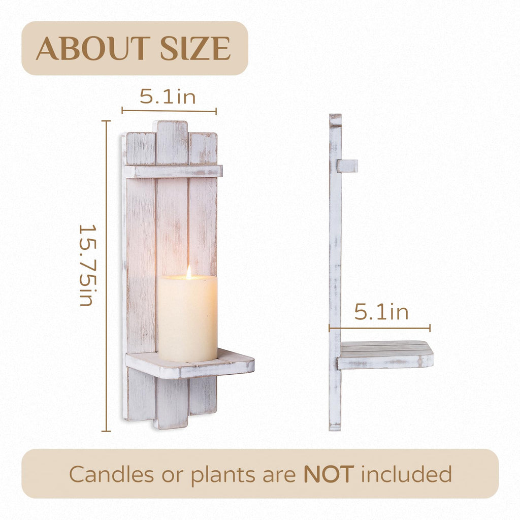 Whitewashed Wood Candle Sconces Wall Decor Set of 2