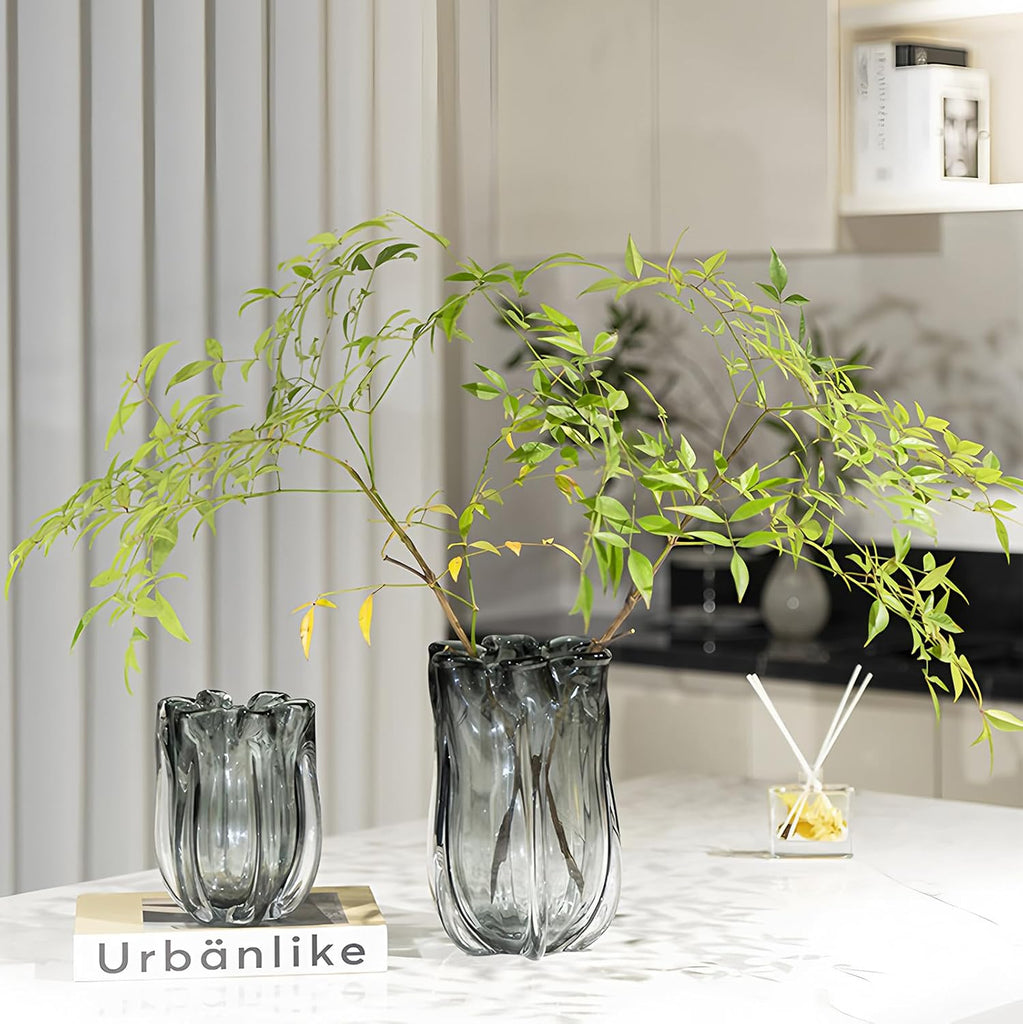 Black Advanced Grey Glass Vase for Flowers, Hand Blown Art Glass Glass vase,Room Decoration and Centerpiece