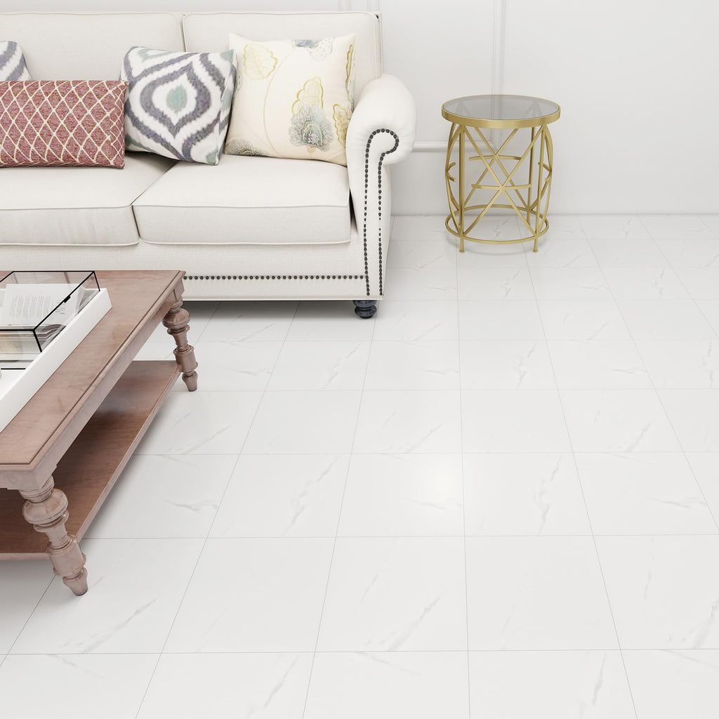 20-Pack 12"x12" White Marble Peel and Stick Floor Tiles