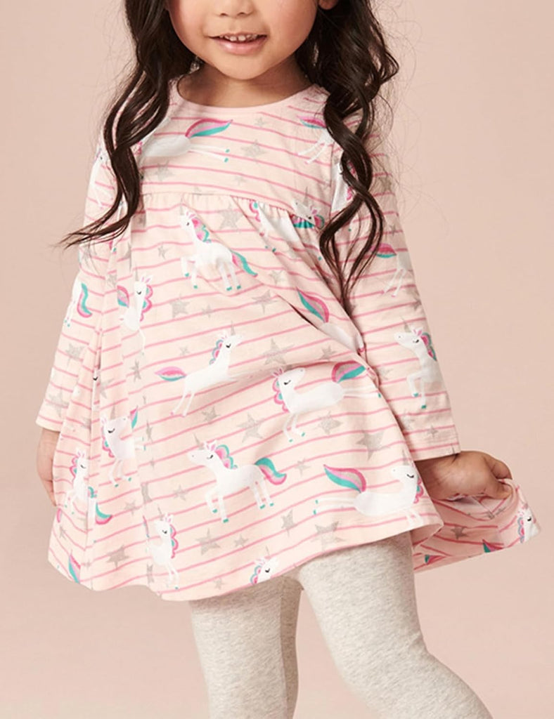 Girls Cartoon Dress Applique Party Dresses Casual Jersey Cotton Long-Sleeved