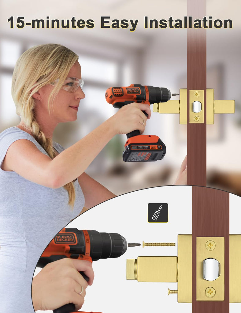 Gold Interior Privacy Door Handles Keyless with Lock, 6 Pack