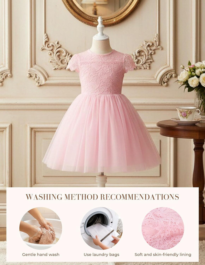 Flower Girl Dress Big Bow Kids Lace Tulle Princess Wedding Gown