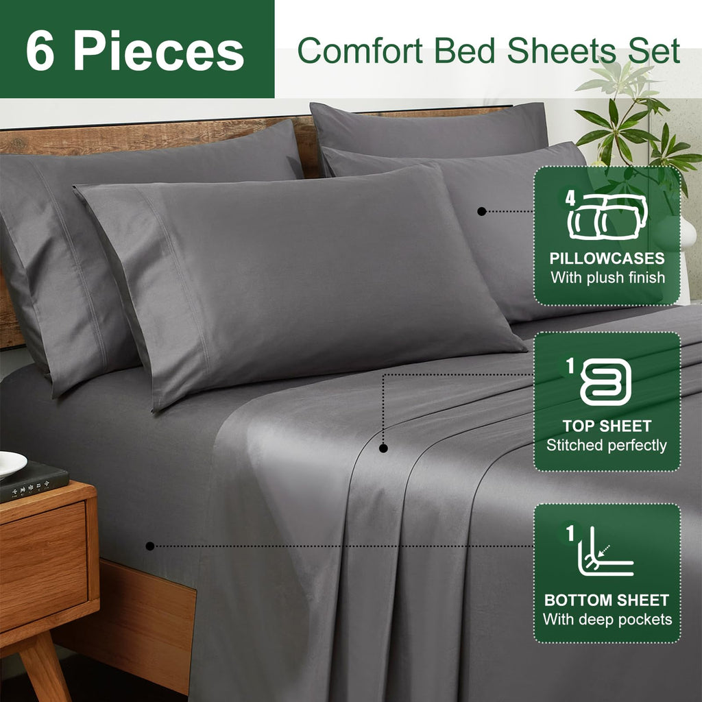 100% Egyptian Cotton Sheets Queen Size Set - 1200 Thread Count 6 PC