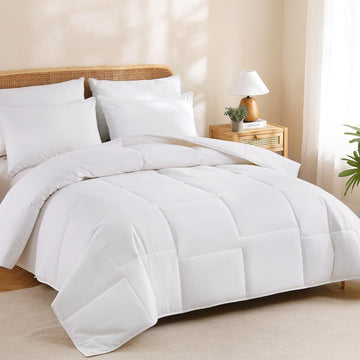 Washable All-Season Wool Comforter King, 51% Wool Blend, White