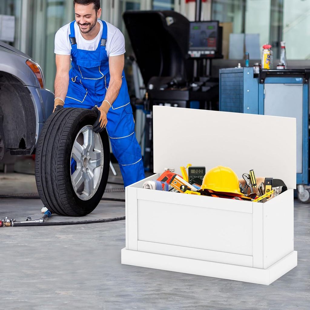 35.5-Inches Storage Chest with Safety Metal Hinges, Wooden Flip Top Tool Trunk, Hydraulic Strut, Organizer Box, Large