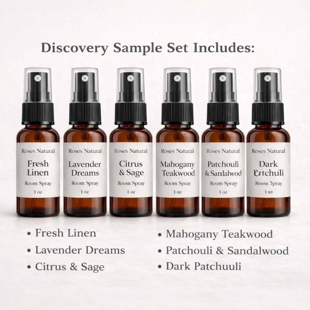 Room Spray Discovery Set - 6 Scents, 1 oz Each - Plant-Based Home Fragrance Sampler, Travel Size, Long-Lasting Scent - Set of 6