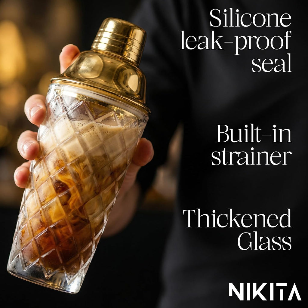 Nikita Cocktail Shaker, 5-Piece Martini Shaker & Bartender Kit with Bar Accessories Strainer, Jigger, Spoon & - Set of 5