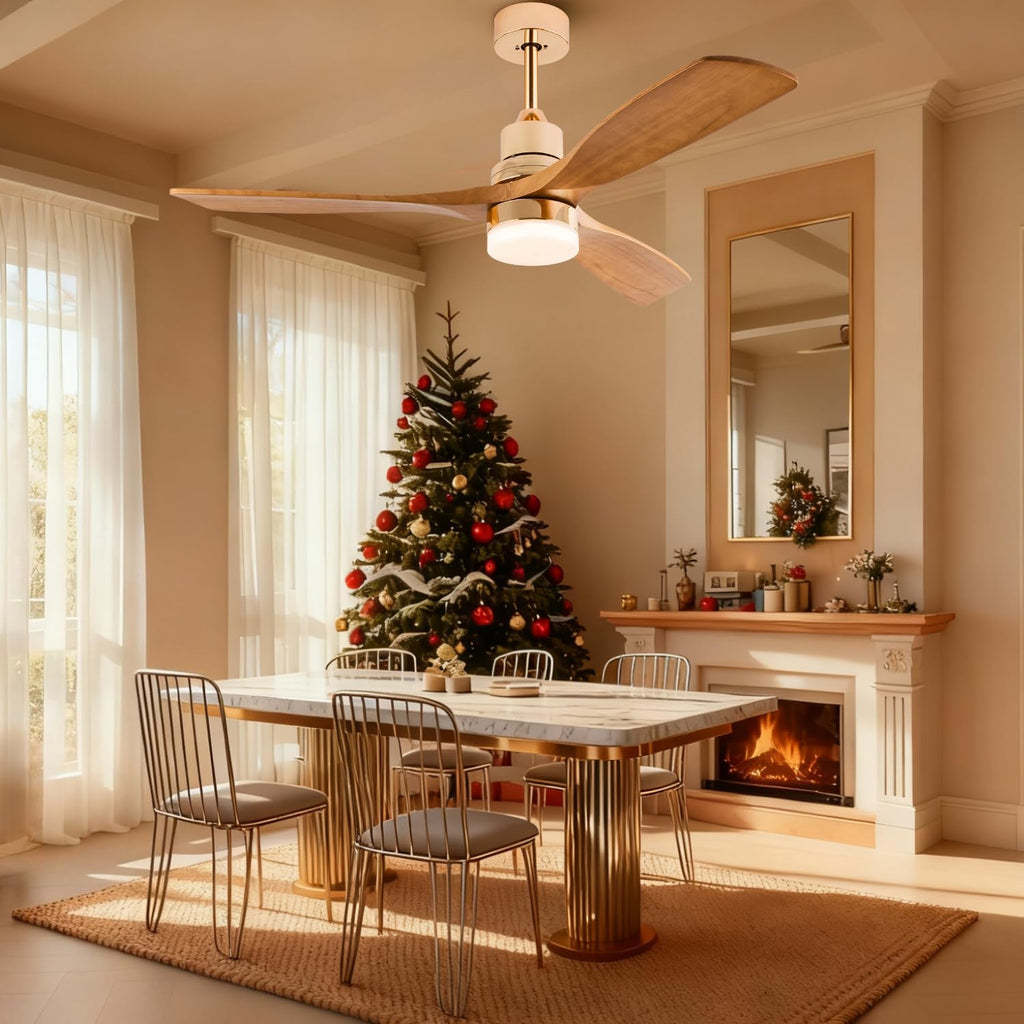 48 Inch Modern Ceiling Fan with Light and Remote,Solid Wood Blade