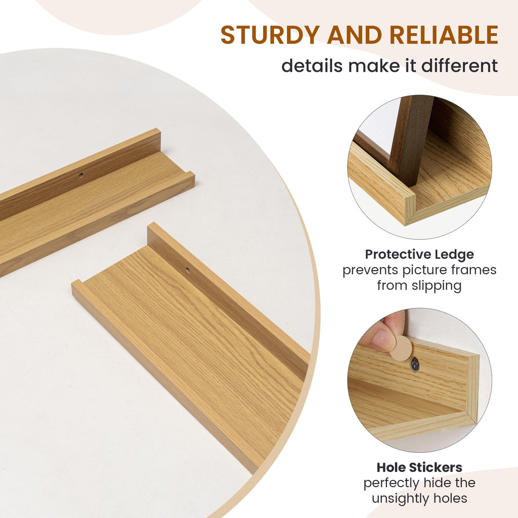 Picture Ledge Shelf, Floating Shelves for Wall Decor, Oak, Set of 6, 30''